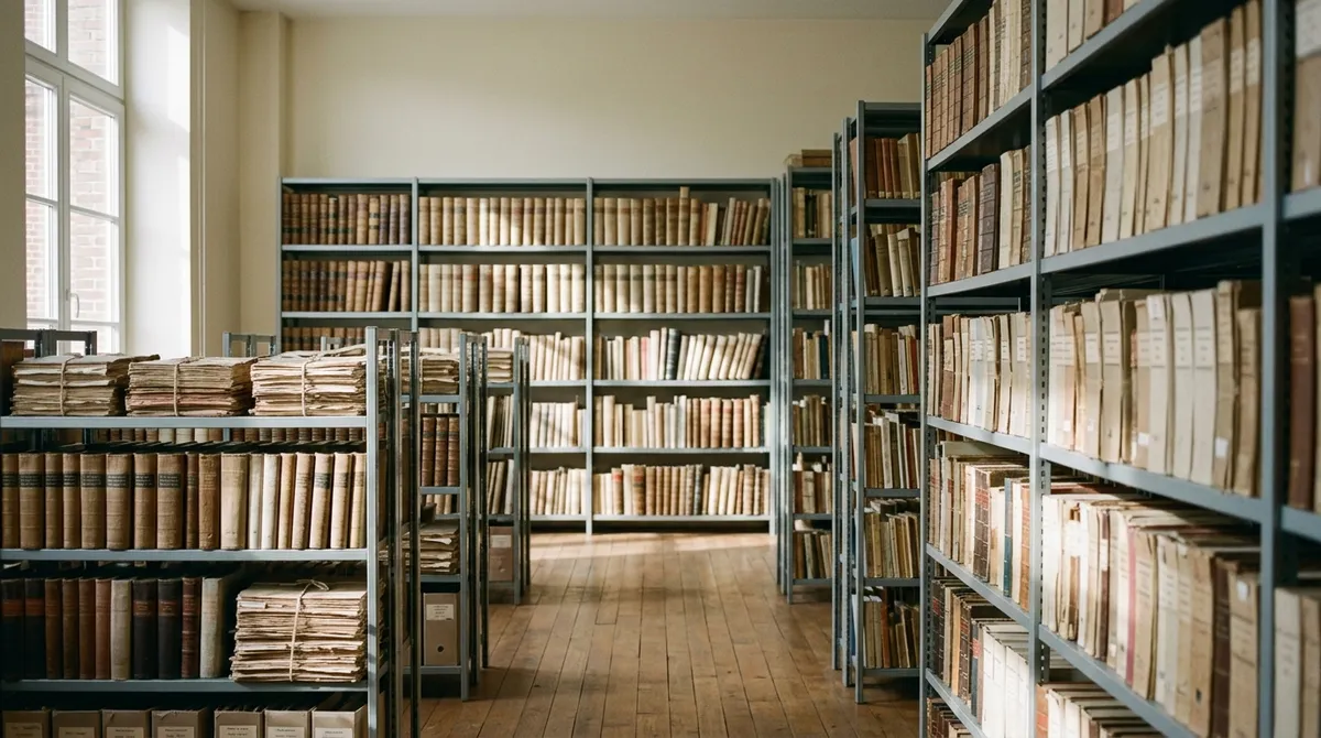 Rayonnages d'archives et de minutes dans une étude notariale