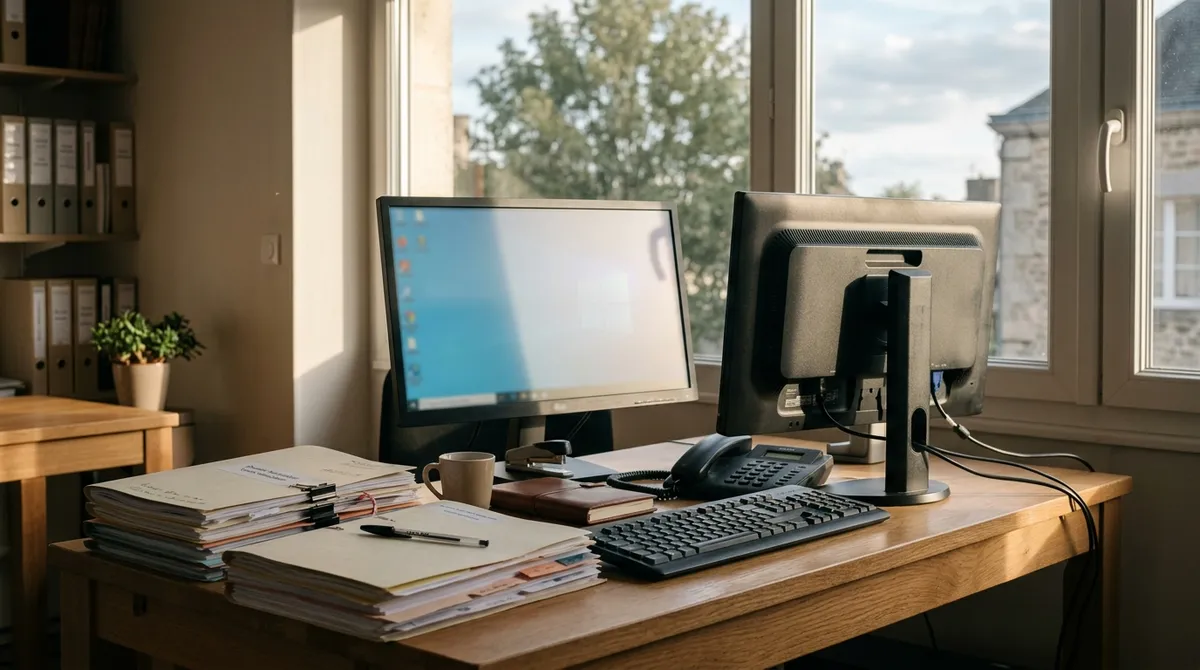 Poste de travail d'un collaborateur d'étude notariale