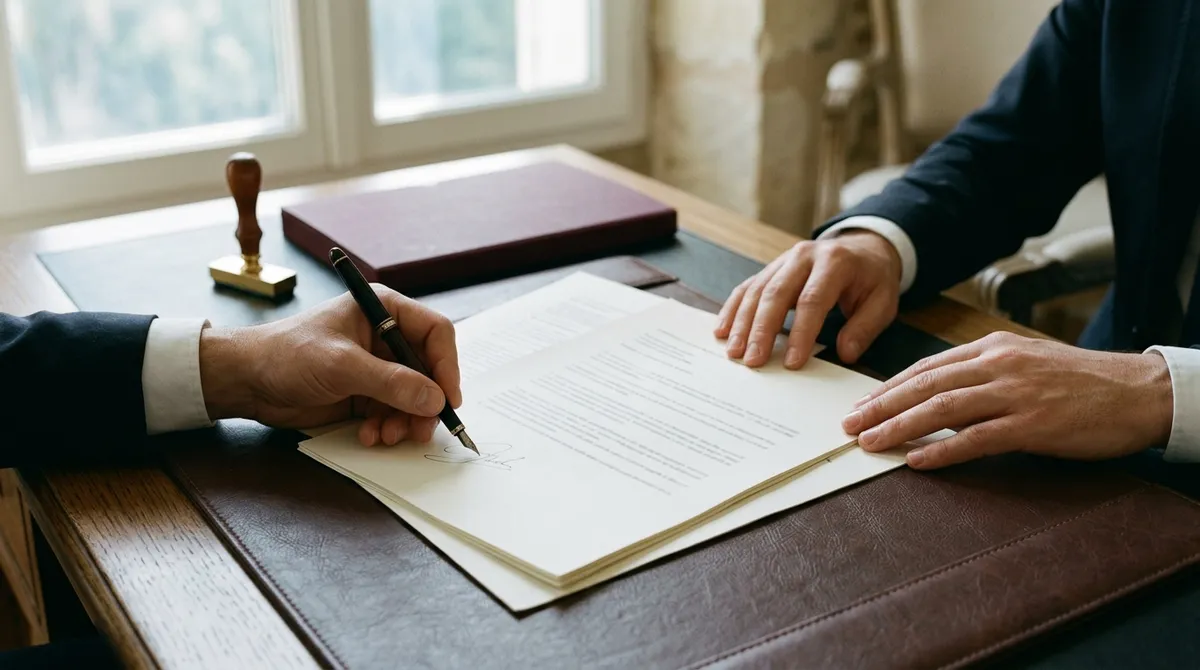 Signature d'un acte authentique chez le notaire